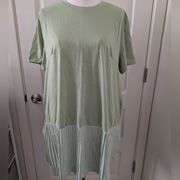 EXLURA T-Shirt Dress with Pleated Hem with Pockets Light Green Plus Size 2X NWT - Picture 4 of 13